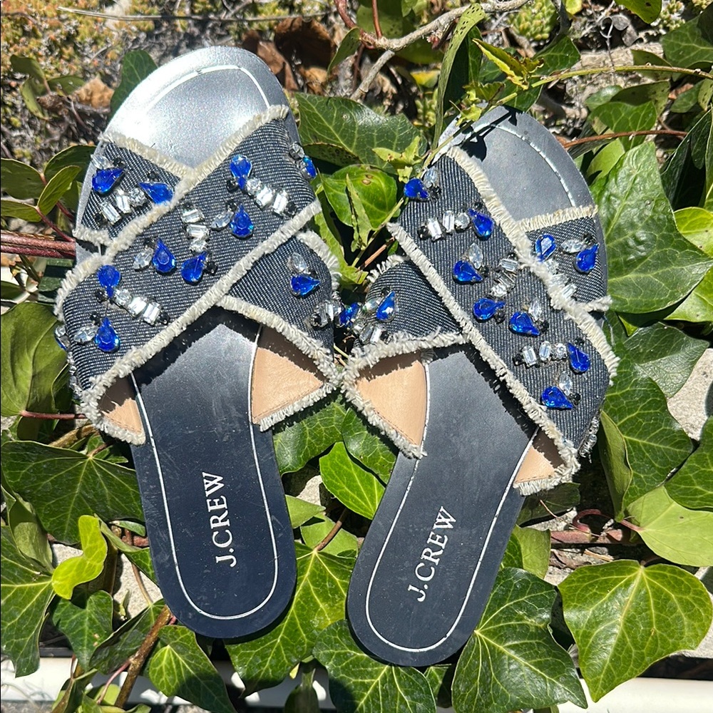 J. Crew Blue and Silver Sandals with Criss-Cross Straps